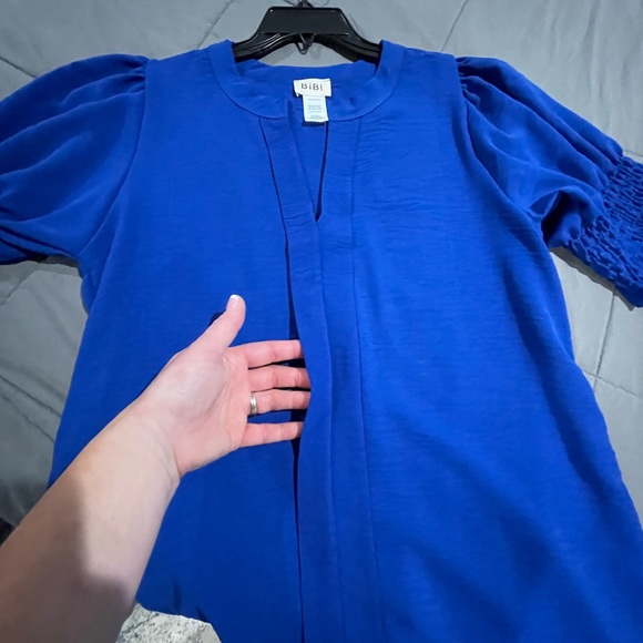 Bibi Royal Blue Slight Puff Sleeve Top - Picture 3 of 5